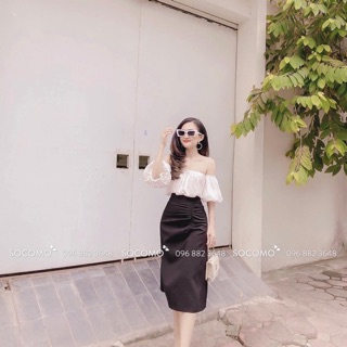 Set áo trễ vai kèm chân váy dài (có ảnh thật)