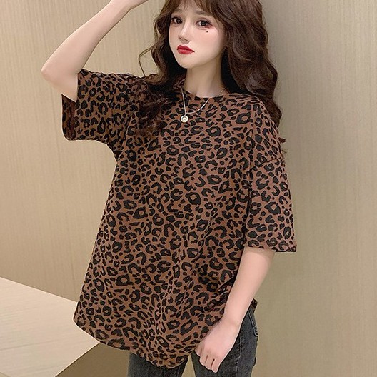 ÁO THUN NỮ TAY NGẮN CỔ TRÒN DÁNG RỘNG HOẠ TIẾT DA BÁO  UNISEX