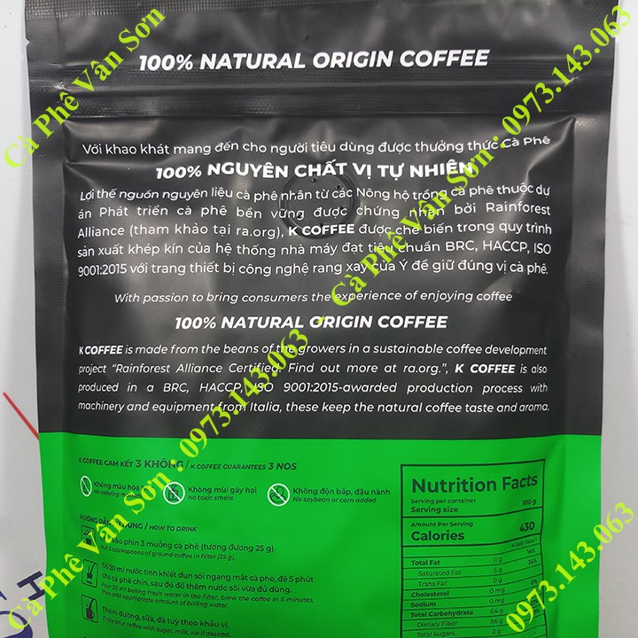 Cà phê rang xay K Coffee Morning Phúc Sinh vị tự nhiên bịch 227g