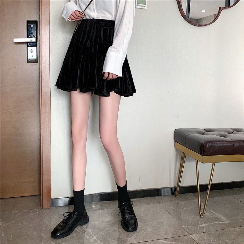 Jiashucheng Chân Váy Chữ A Xếp Ly Màu Vàng Đồng Dày Dặn Dáng Ôm Lưng Cao Dễ Phối Đồ Thời Trang Thu Đông Cho Nữ