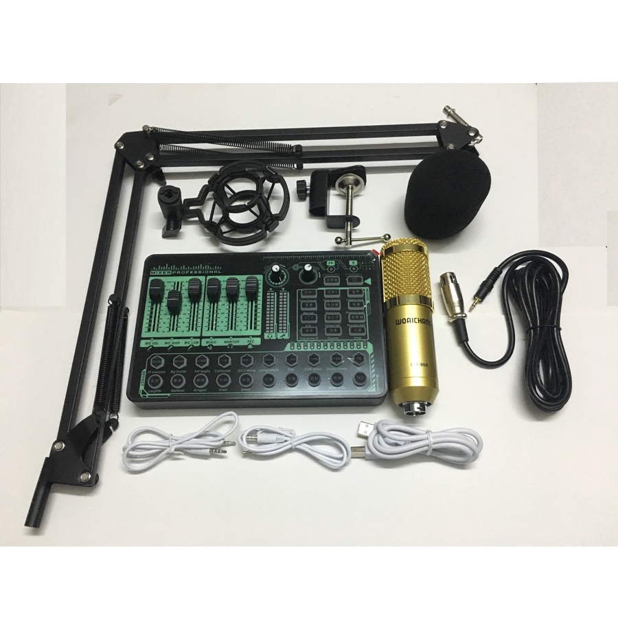 Combo mic thu âm bm 900 sound card H9 Pro bluetooth đầy đủ phụ kiện tặng tai nghe Chụp tai