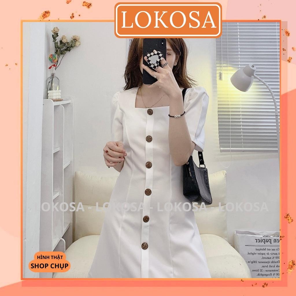 Váy Công Sở Nữ LOKOSA đầm cổ vuông đi chơi nữ ngắn trẻ trung cổ vuông Sang trọng cao cấp đi chơi đi tiệc VDE031