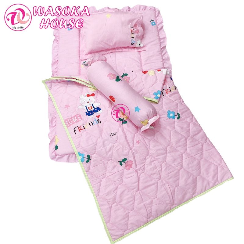 Bộ gối nệm kèm mền cho bé từ 1-4 tuổi, [Tặng kèm túi]nệm bèo xinh xắn, vải cotton thoáng mát nhiều họa tiết đáng yêu