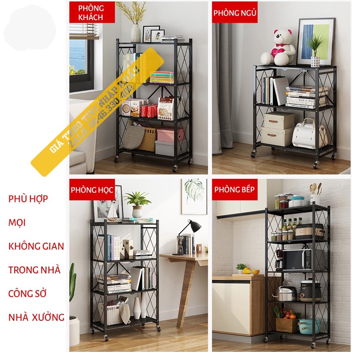 Kệ Để Đồ - Lò vi sóng Đa Năng - Kệ Gấp Gọn 3 tầng - Có  Bánh Xe dùng cho nhà bếp, phòng ăn, phòng tắm [ Rẻ Hơn VANDO ]