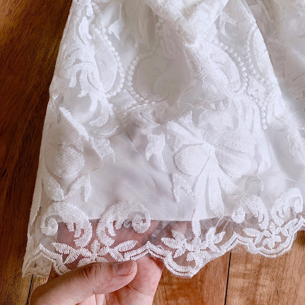 Váy đầm công chúa thiết kế ren trắng cho bé gái từ 3 tháng tuổi  đính ngọc