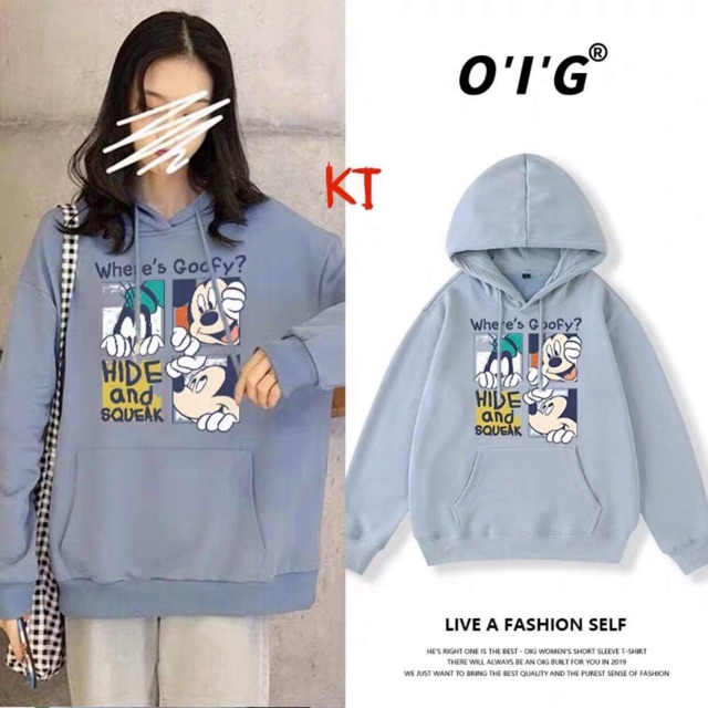 Áo hoodie nỉ mũ túi bụng chuột micky