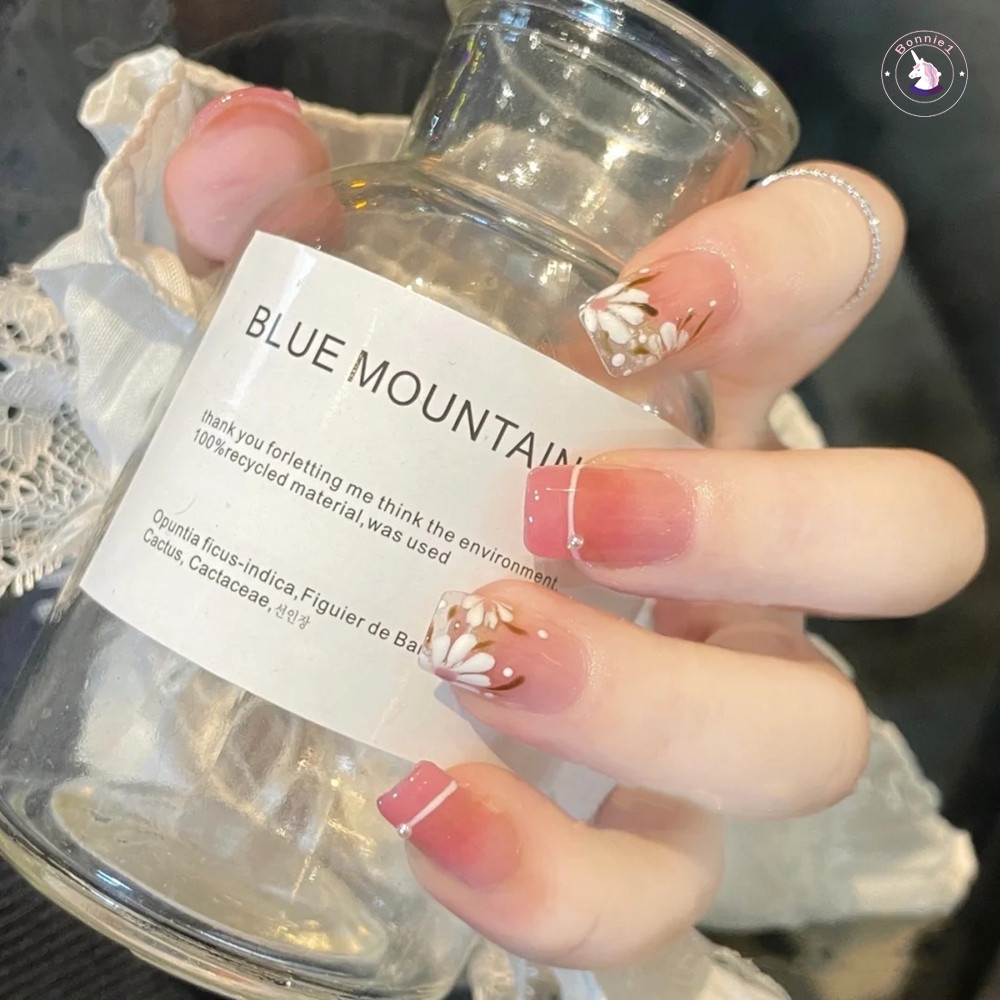 Bộ 24 Móng Tay Giả Họa Tiết Hoa Màu Hồng Gradient Thời Trang