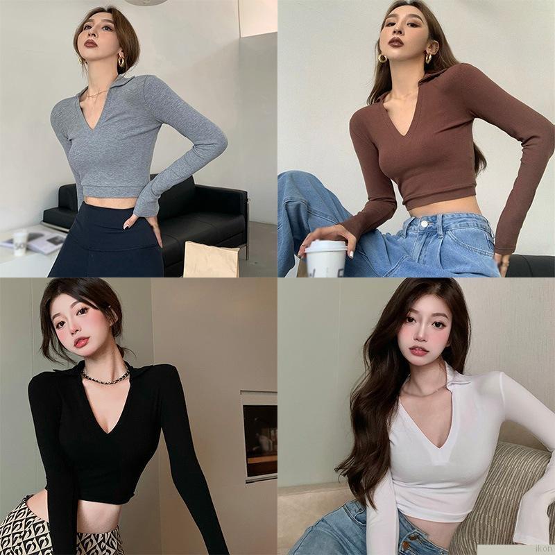 Áo Thun DàI Tay Cổ Chữ V MàU TrắNg Cho Nữ