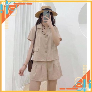 Set áo ngắn tay cổ vest quần đũi váy Ulzzang