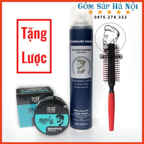 Gôm Xịt Tóc Butterfly Shadow black 420ml-úc + Sáp Vuốt Tóc Nam SHENG KOU + lược