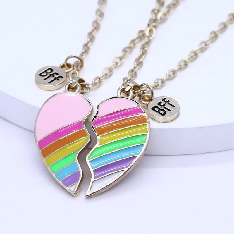 Set 2 Vòng cổ Tình Bạn Mặt Nửa Trái Tim Ghép Đôi Khắc Chữ Best Friend