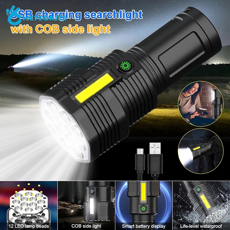 Đèn Pin Led COB Kiểu Tròn Kèm Cáp Sạc USB Mang Đi Cắm Trại Tiện Lợi