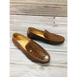 Giày Lười Đi Mùa Hè Da Bò Thật Đục Lỗ Thoáng Khí Bảo Hành 12 Tháng - lazini