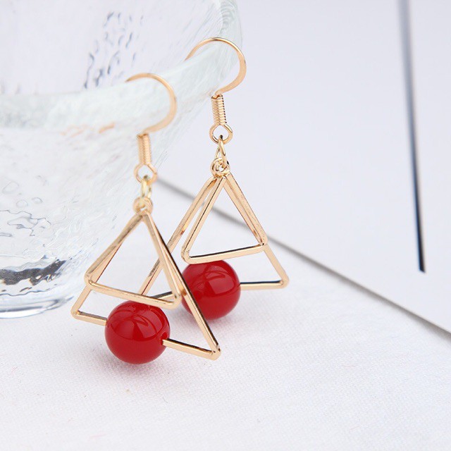 Khuyên tai tam giác kép ngọc