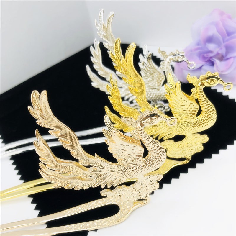 Cán trâm đúc phượng hoàng 75*152mm nguyên liệu làm trâm làm trang sức cổ trang cosplay cổ phục việt phục có màu KC