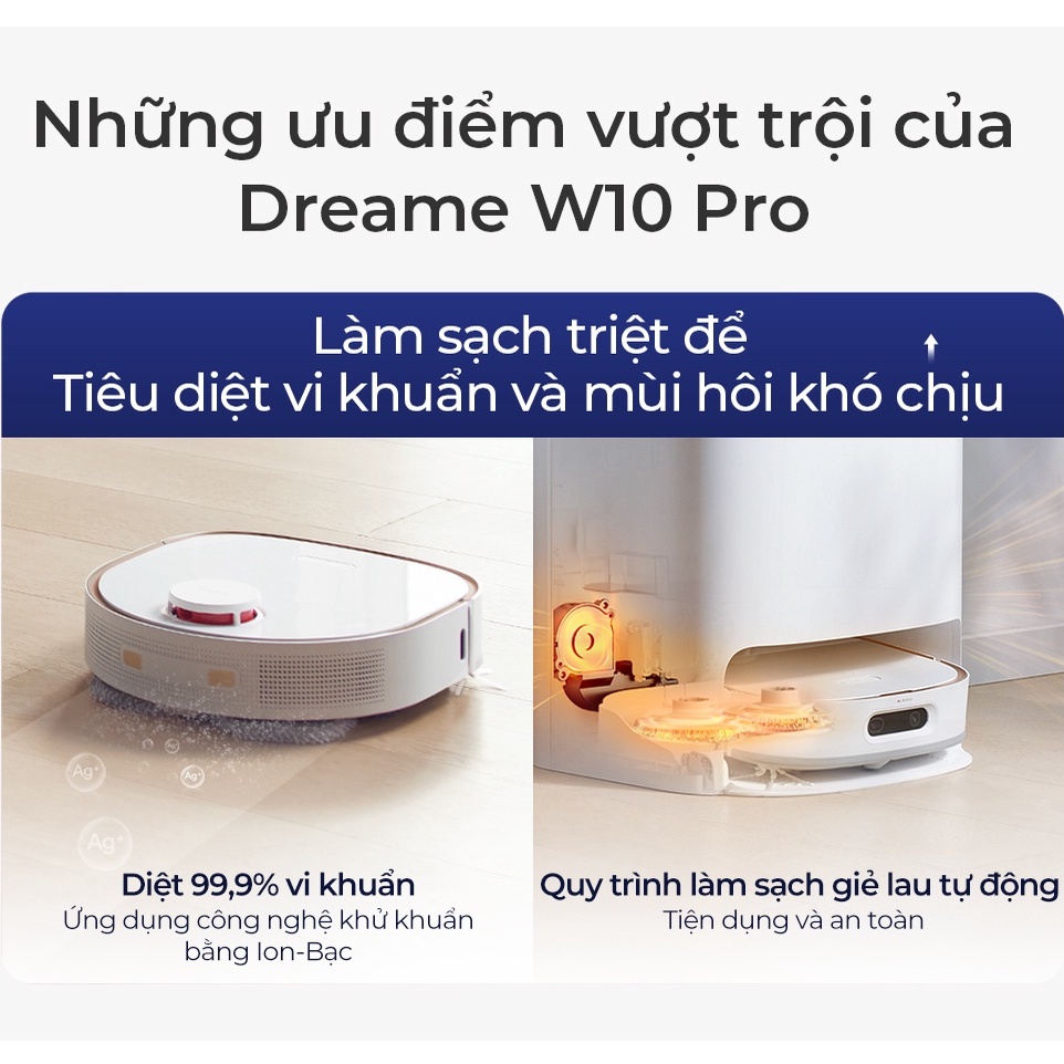 [TẶNG LÒ NƯỚNG] Robot Lau Sàn Hút Bụi Tự Làm Sạch Thông Minh DreameBot W10 Pro - Bản quốc tế - BH 12 tháng