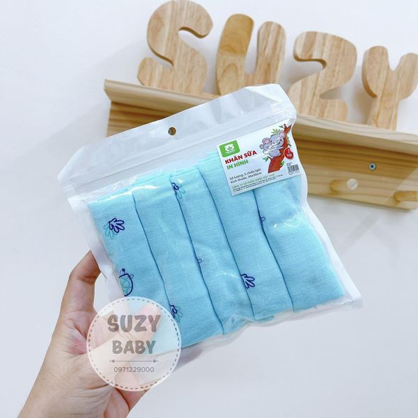 Set 5 Khăn sữa MIPBI 2 lớp cotton in hình 30x30cm 100% vải cotton không xù không bai Việt Nam