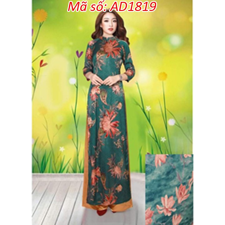 ⚡️ có big size 5XL ⚡️ AD1819 Set áo dài truyền thống lụa nhũ in 3D họa tiết hoa cổ trụ tay lỡ kèm quần ống rộng 💰 chỉ t