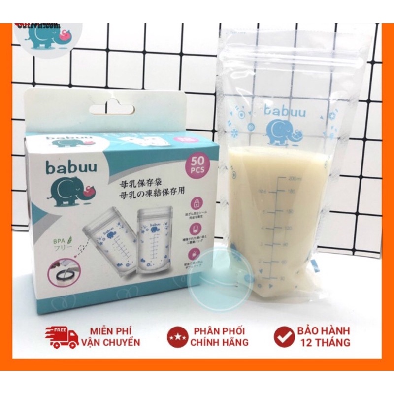 Hộp 50 túi trữ sữa 250ml Babuu Nhật Bản