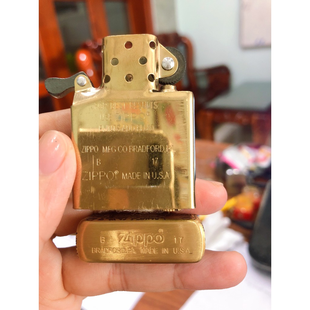 Vỏ Bật Lửa Zippo Khắc Chìm 5 Mặt Hình Chim Đậu Đầu Lâu - Màu Vàng