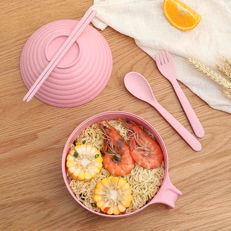 Bát mì ăn liền Wheat Straw Kí túc xá sinh viên có nắp Bộ tô mì ăn liền có nắp đậy  Crthl