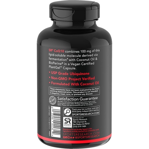 Viên Uống Hỗ Trợ Tim Mạch Sports Research CoQ10 100mg Kết Hợp Dầu Dừa và Hạt Tiêu Đen 120 viên