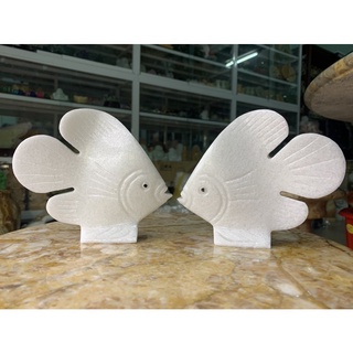 Cặp cá đá cẩm thạch trắng - cao 12cm, ngang 14cm