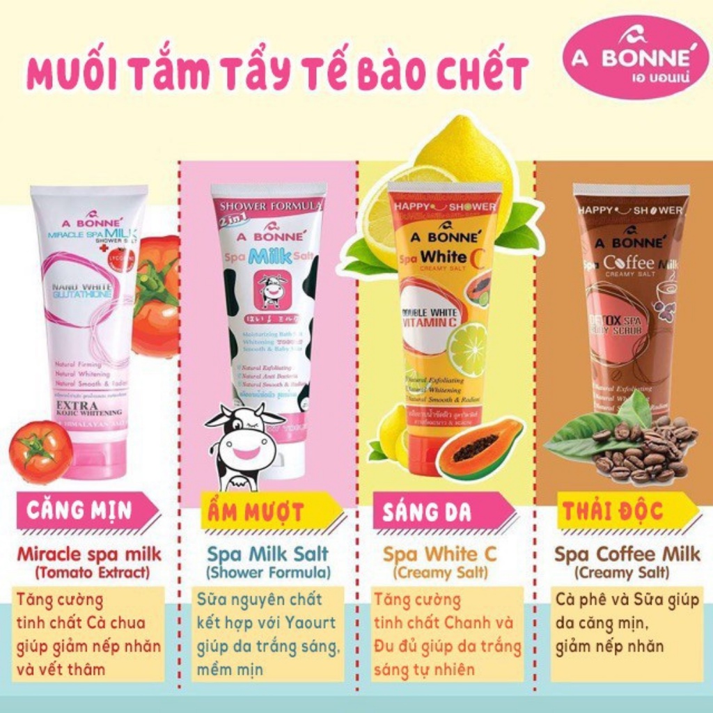 Muối Tắm Sữa Bò Tẩy Tế Bào Chết A Bonne Spa Milk Salt Shower Formula 350g (dạng tuýp) | BigBuy360 - bigbuy360.vn