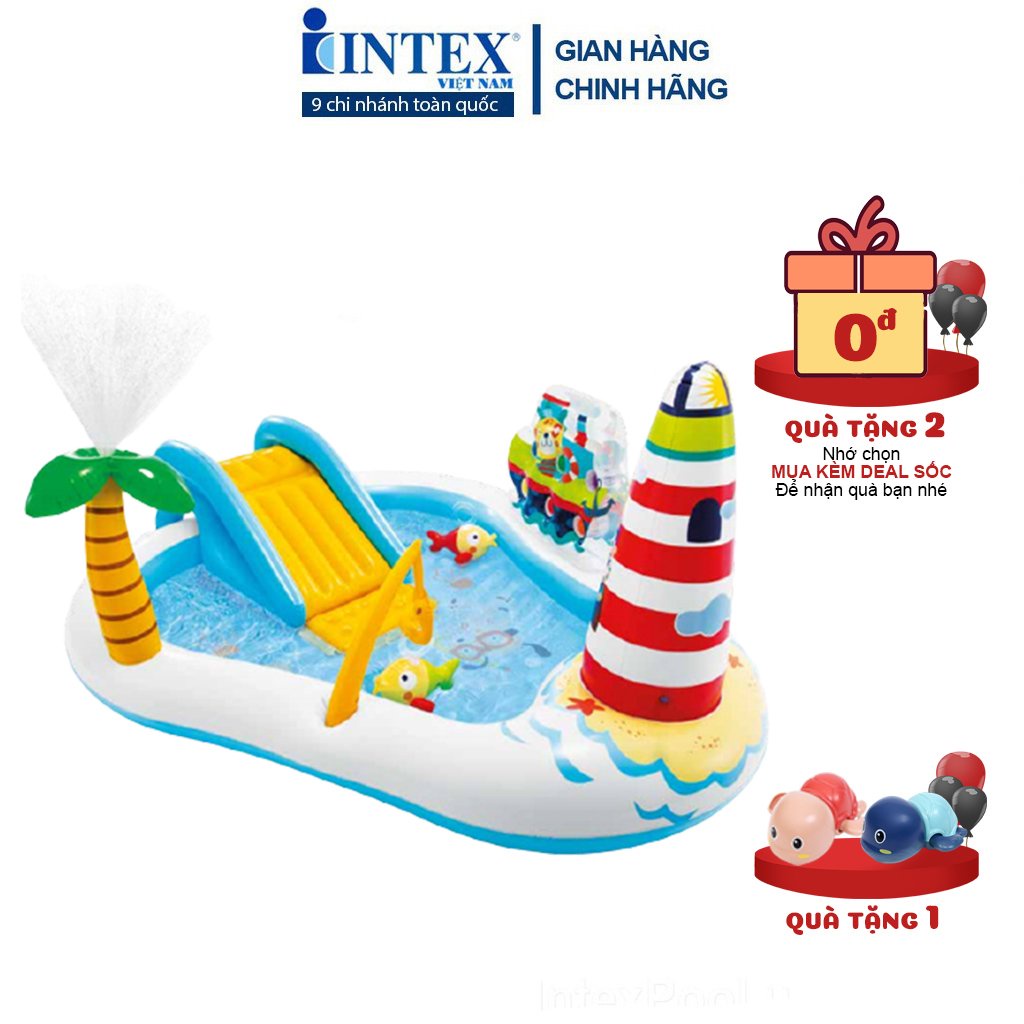 Bể bơi phao cầu trượt INTEX mẫu mới 2021 bể bơi trẻ em bể bơi phao bể bơi cầu trượt cho bé