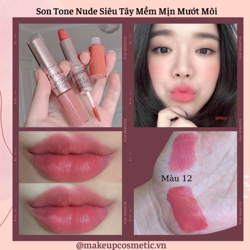 Son Môi Màu Nude Siêu Tây Mềm Mịn, Mượt Mà, Lâu Trôi Lipgloss + Lipstick 2in1