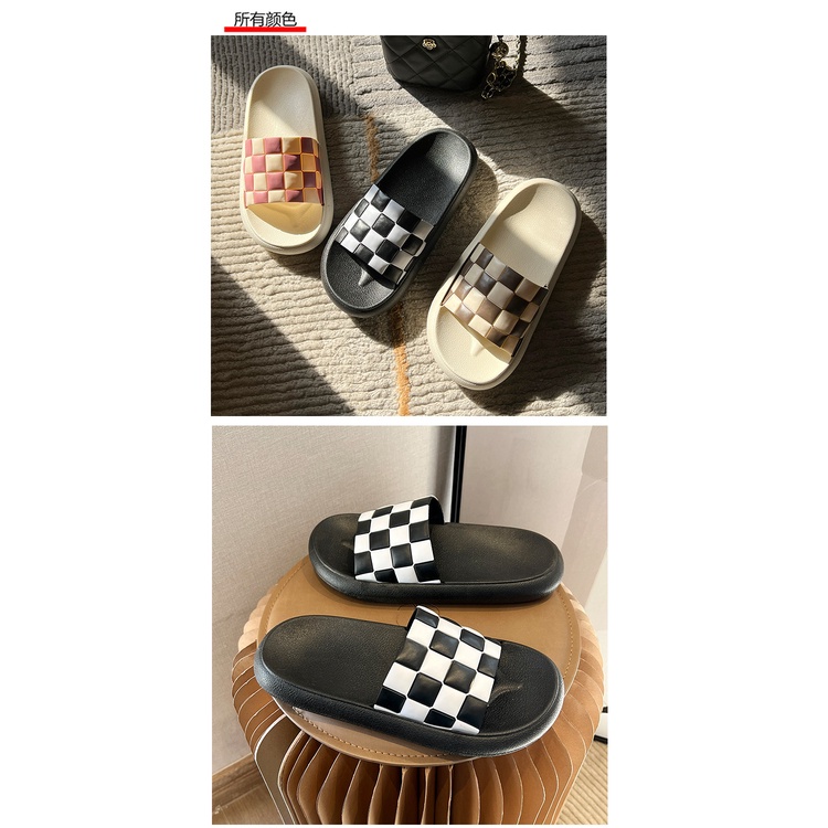 Dép lê nữ quai ngang đế bánh mì ô vuông đan ô siêu nhẹ siêu bền Unisex chống trơn trượt