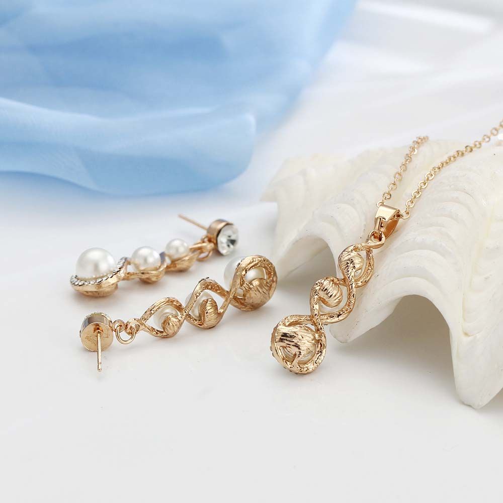 Bộ Vòng cổ + Bông Tai Hình Giọt Nước Đính Ngọc Trai Giả Sang Trọng Nhiều Màu Chất Lượng Cao Cho Nữ