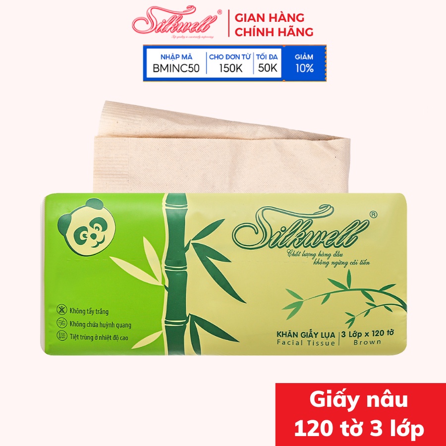 Khăn giấy ăn giấy lụa silkwell 120 tờ 3 lớp than tre chính hãng