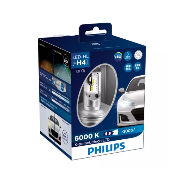 Bóng đèn pha Led xe hơi xe ô tô Philips X-treme Ultinon +200%H4 LED 12953 BW X2 200% 12V 6000K