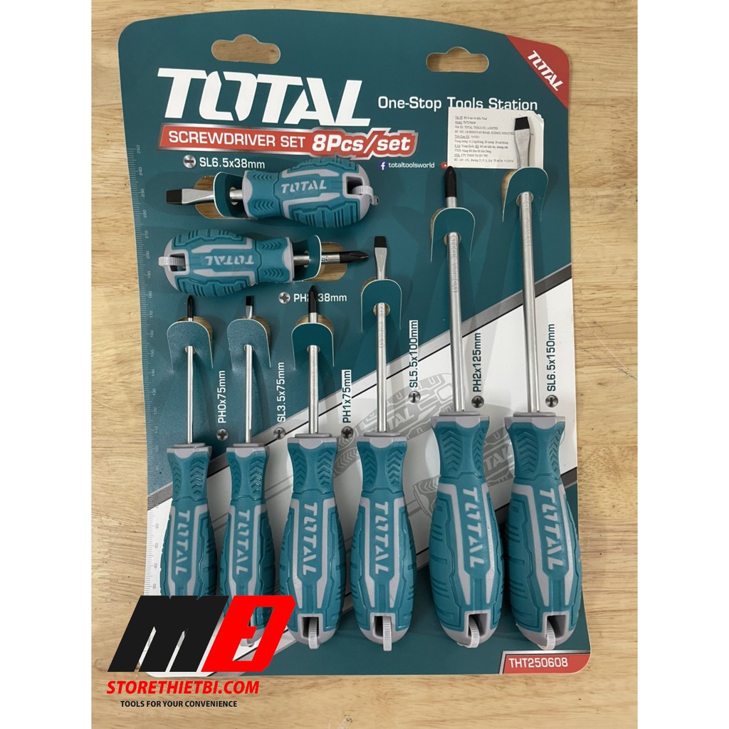 THT250608  Bộ 8 Tua Vít Bake Dẹp Có Nam Châm Từ Tính TOTAL / 4 Tua Vít Bake / 4 Tua Vít Dẹp / CR-V Đuôi Tròn /