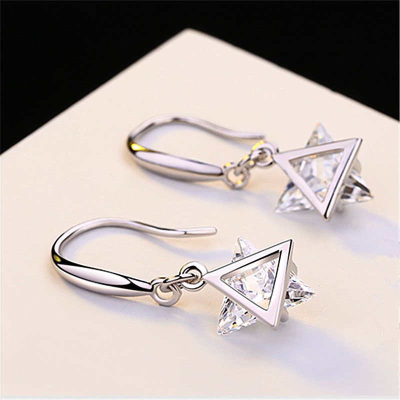 Bông Tai Bạc 925 Hình Tam Giác Đính Đá Zircon Thời Trang Hàn Quốc Cho Nữ-S1
