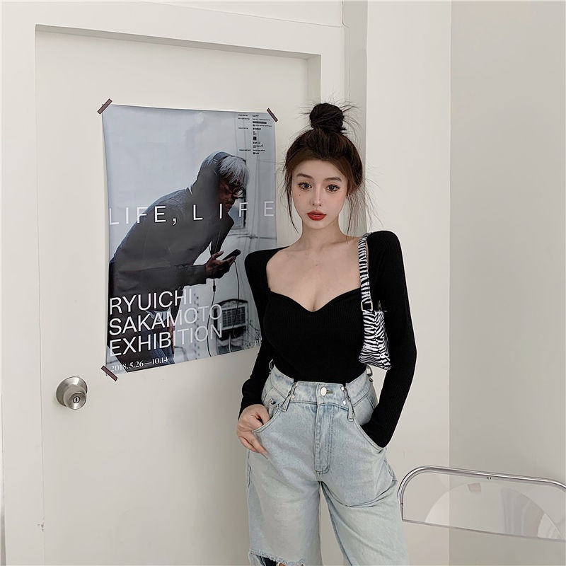 Áo thun COZOK nữ dài tay dáng ôm kiểu Hàn Quốc gợi cảm