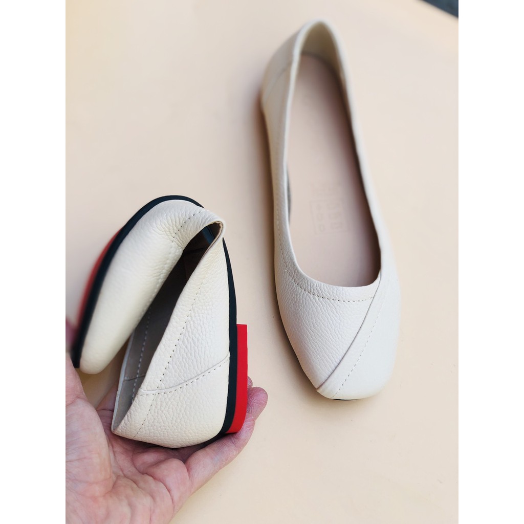 Giày búp bê đế bệt ❤️FREESHIP ❤️ da thật mũi vuông siêu bền có viền màu bò DORIS DR003. | BigBuy360 - bigbuy360.vn