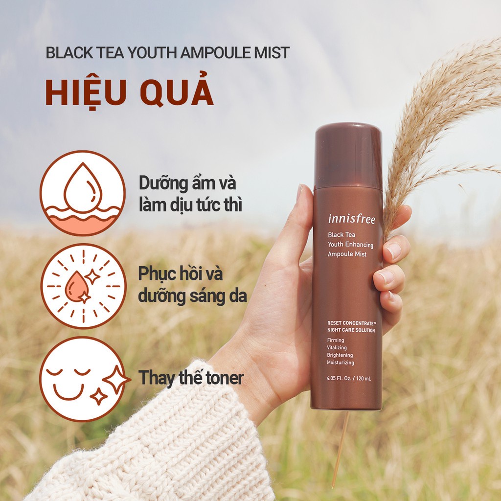 Xịt khoáng phục hồi da và chống lão hóa trà đen innisfree Black Tea Youth Enhancing Ampoule Mist 120ml