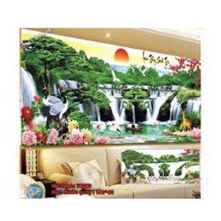 tranh đính đá phong canh 3D lưu thủy sinh tài kt 120x55 cm/ 200x90 cm