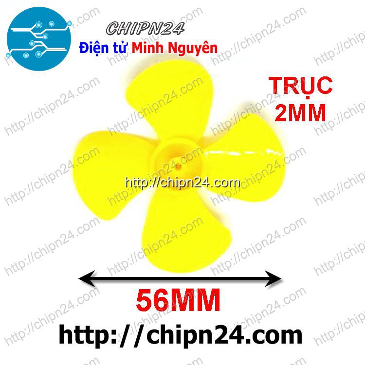 [2 CÁI] Cánh Quạt 56MM 4 Cánh Trục 2MM VÀNG