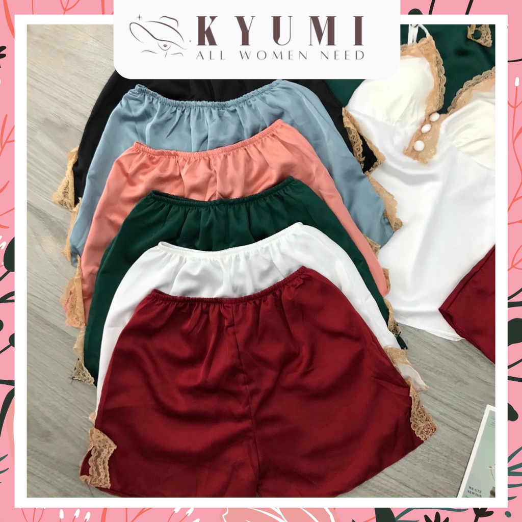 Đồ ngủ sexy đồ ngủ 2 dây phối ren đính nút có mút ngực KYUMI OFFICAL, vải lụa satin, freesize 40-60kg tùy chiều cao 010 | BigBuy360 - bigbuy360.vn