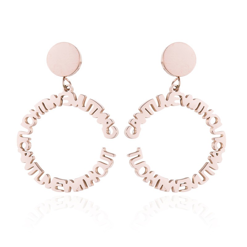 European and American fashion English circle titanium steel earrings Amazon alphabet earrings quality rose gold earrings