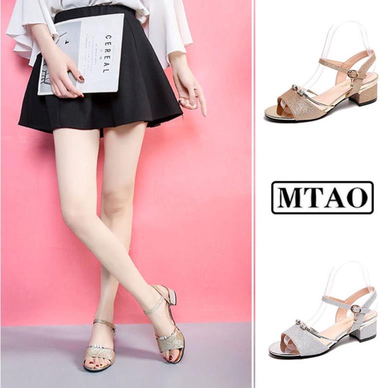 Giày cao gót, sandal Nữ cao 4cm hở ngón phối dây đầu mũi vuông phong cách hàn quốc màu Nude dễ phối đồ ♈