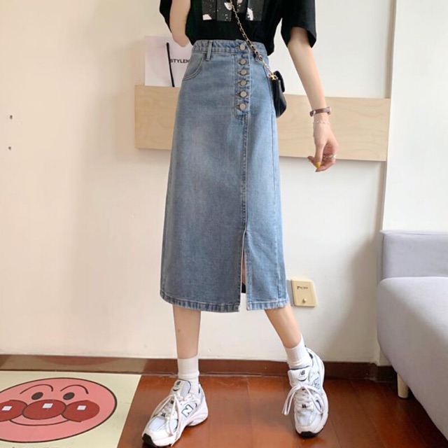 Chân váy jeans dáng dài