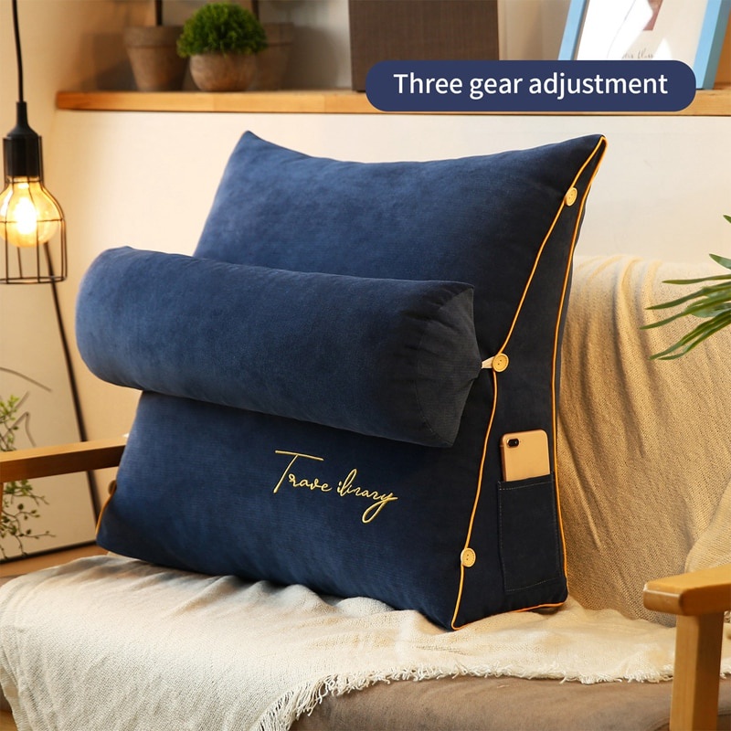 Gối tựa lưng hình tam giác mềm mại hỗ trợ cơ thể thêu họa tiết đơn giản tiện dụng