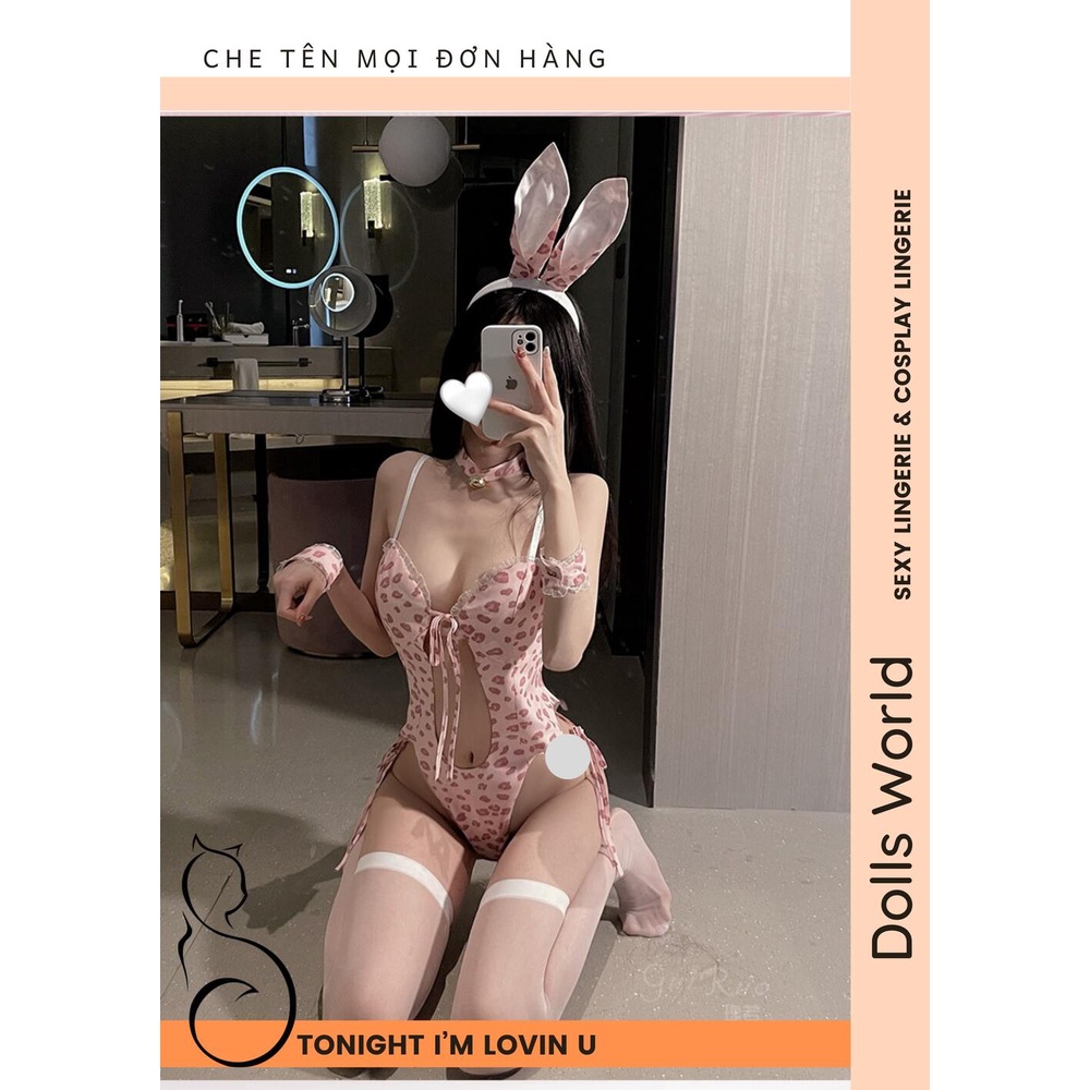 Đồ lót Sexy, set Cosplay Thỏ hồng Bunny họa tiết da báo ngọt ngào, sexy 1893