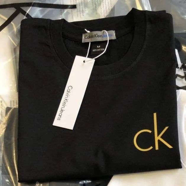Áo Thun Tay Ngắn Cổ Tròn Chất Liệu Cotton Nguyên Chất In Chữ Calvin Klein Phong Cách Hàn Quốc Cho Nam Nữ