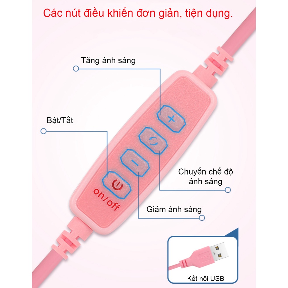 (ẢNH THẬT) Gương Tròn Trang Điểm Có Đèn Led Trợ Sáng, ĐÈN LIVE, 3 Màu, Tăng Giảm Chiều Cao, Gấp Gọn, Livestream, Tiktok,