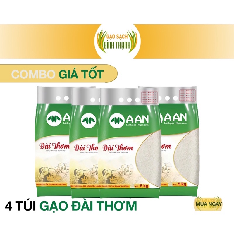 Combo 4 Túi Gạo Đài Thơm 8 - Gạo Dẻo, Ngon, Mùi Thơm Nhẹ - Gạo A An Túi 5kg  (Date Mới)